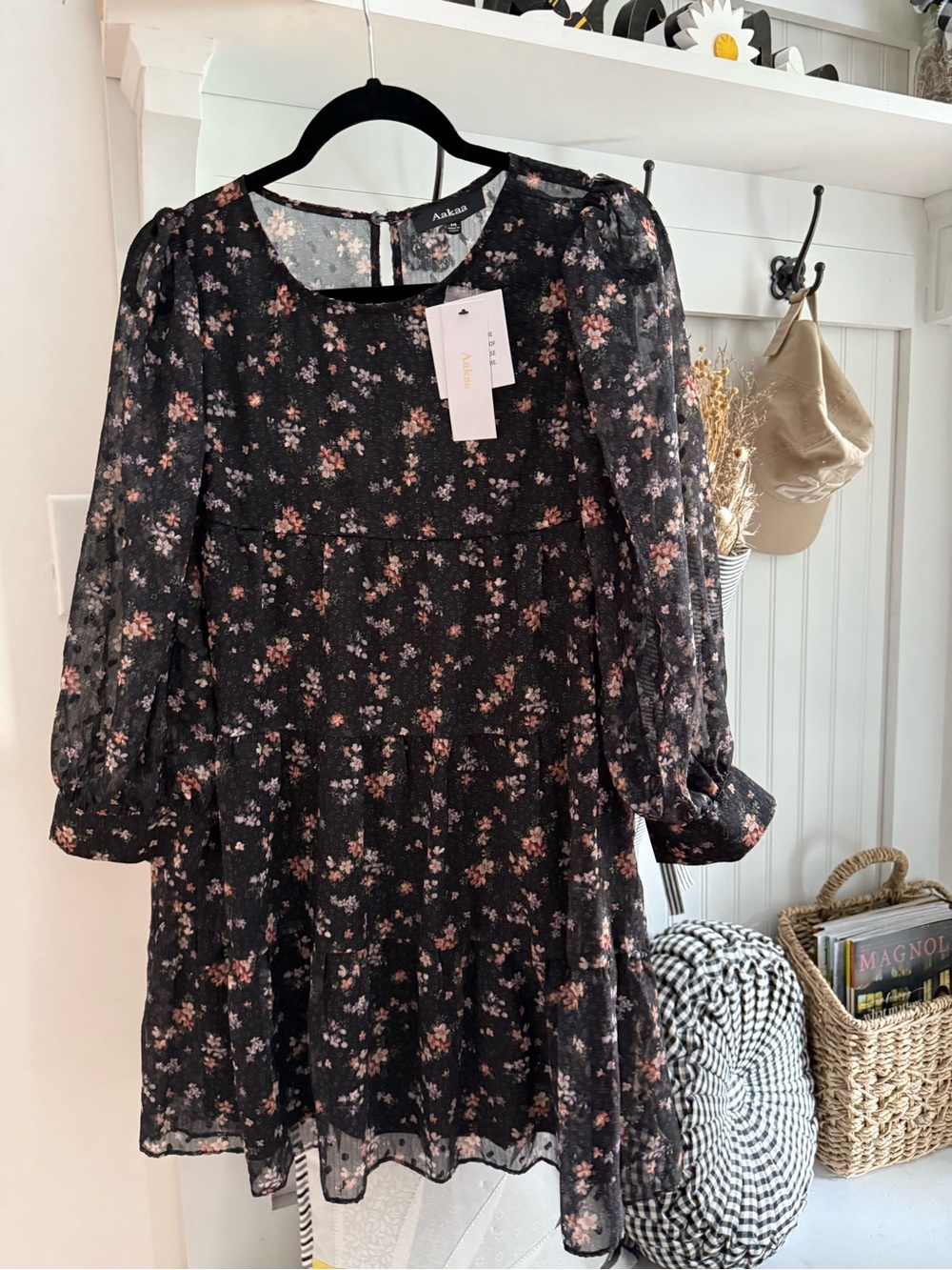 VICI AaKaa Black Floral Chiffon Mini Dress Sz M NWT